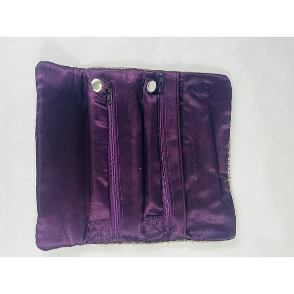 Beaded Rhinestone Dark Purple Foldable Evening Bag Clutch - Picture 4 of 8